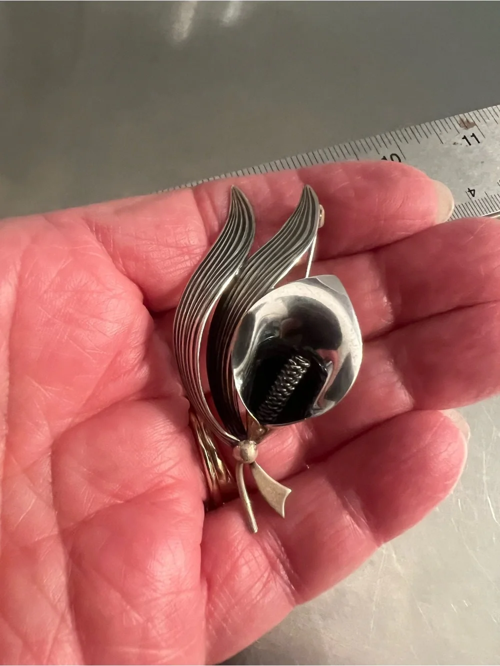 Vintage Denmark N.R.Fron Sterling Silver Lilly Flower Brooch - Sculptural